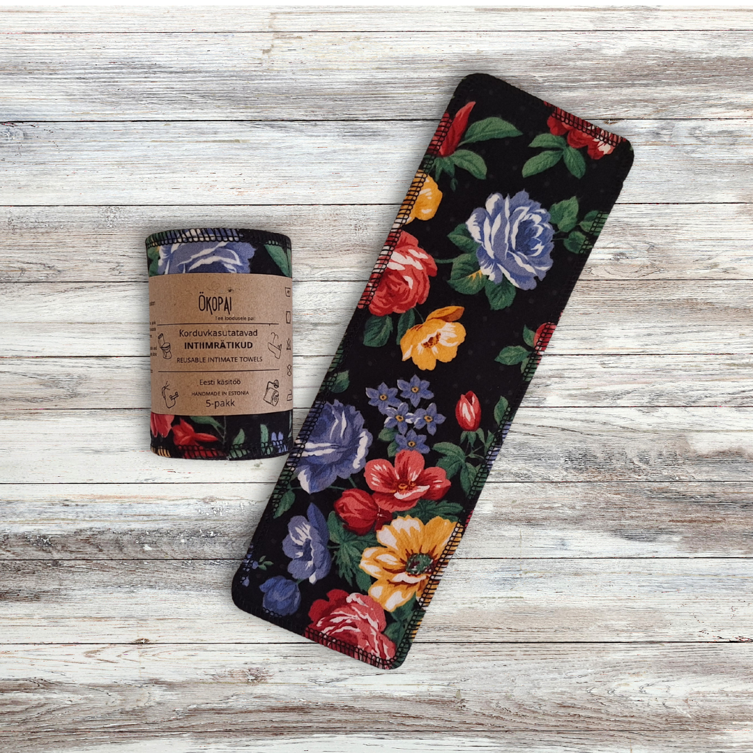 Intiimrätikud, korduvkasutatav tualettpaber, reusable toilet tissue, reusable toilet paper, Lilled